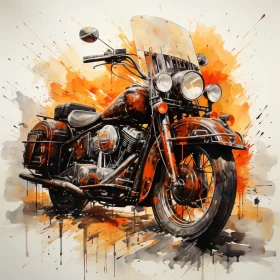 Watercolor Motorcycle Painting in Red, Black, and Orange AI Image