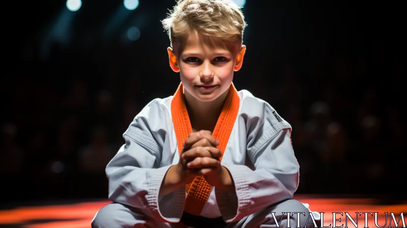 High-Definition Karate Boy Image with Intense Lighting AI Image