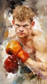 Intense Digital Art of Determined Boxer in Warm Tones AI Image