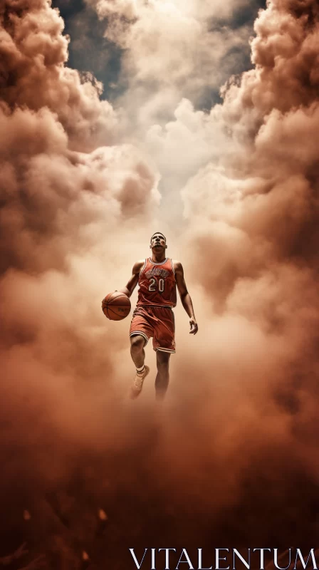 Mid-air NBA Player Displaying Athleticism in Dramatic Lighting AI Image