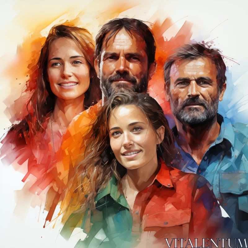 Realistic Portrait Poster with Four Individuals in Intense Color Fields AI Image