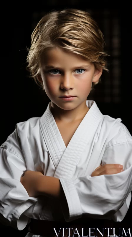 8K Photorealistic Portrait of Young Karate Prodigy in White Uniform AI Image