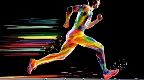 Athlete in Motion: Precisionist Digital Airbrushing with Color Blocks AI Image