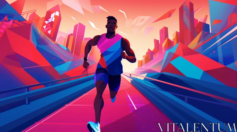 AI ART Athletic Runner in Futuristic Cityscape Editorial Illustration