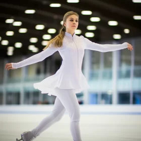Graceful Female Figure Skater on Reflective Ice Arena AI Image