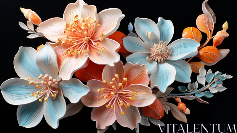 3D Apricot Blossoms - A Detailed Porcelain Composition AI Image
