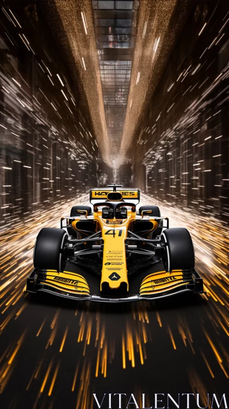 F1 Racing Car in Tunnel: A Play of Light, Shadow & Industrial Futurism  - AI Generated Images AI Image
