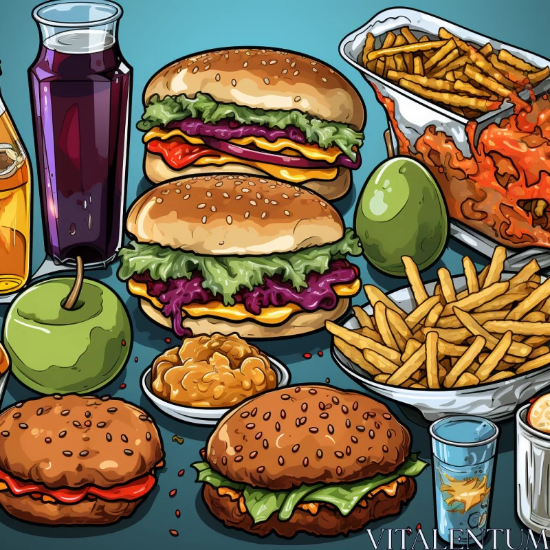 Fast Food Fiesta: A Comic Art Style Feast AI Image