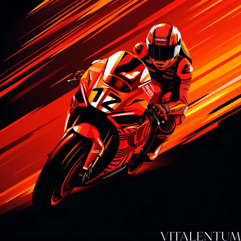 Thrilling Motorcycle Race in Superflat and Precisionist Art Style AI Image