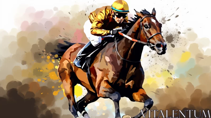 Dynamic Digital Painting of Horse Race in Action with Vivid Colors AI Image