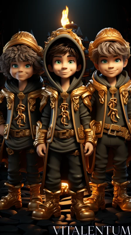 Fantasy Art: Boys in Golden Costumes - Adventure Theme AI Image