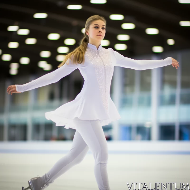 AI ART Graceful Female Figure Skater on Reflective Ice Arena