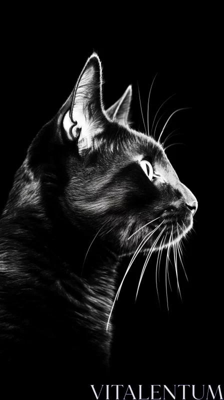 Chiaroscuro Black Cat: Monochromatic Art with Bio-Art and Pseudo-Infrared Style AI Image