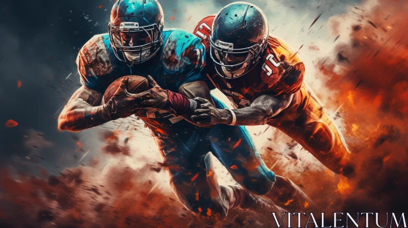 Intense American Football Match Image with Bold Colors and Fire Murals AI Image