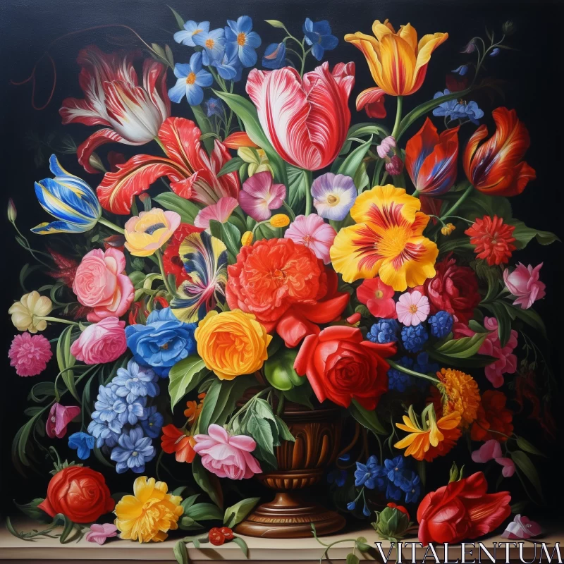 Oil Painting of Floral Arrangements in a Vase - Baroque Elegance and Vivid Realism AI Image
