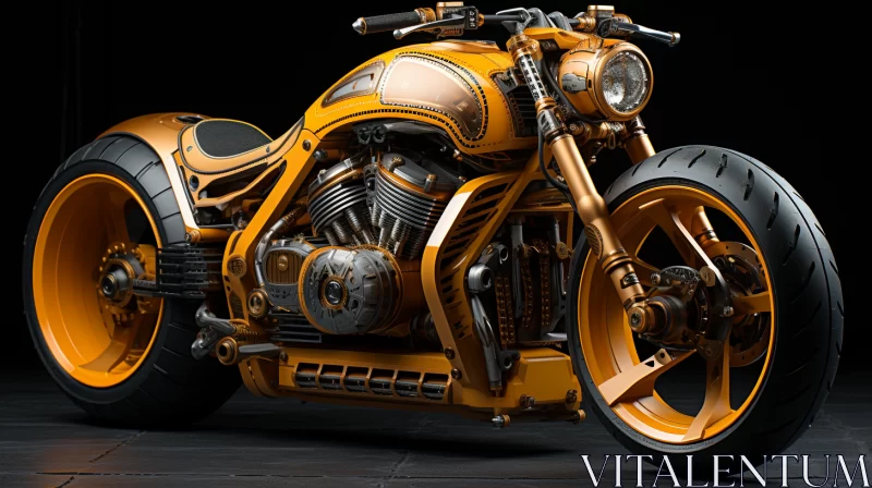 Orange Motorcycle with Dark Gold Accents in Industrial Fantasy Aesthetics AI Image
