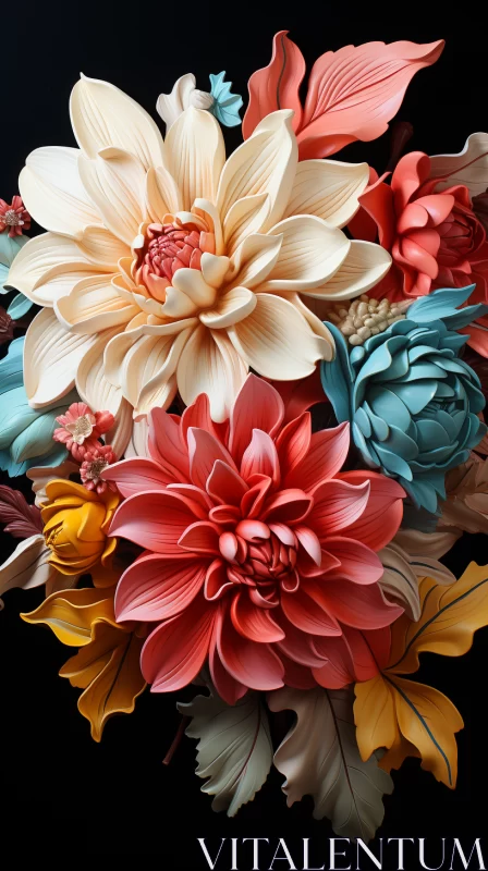 3D Flowers on Black Background: A Study in Colorful Realism AI Image