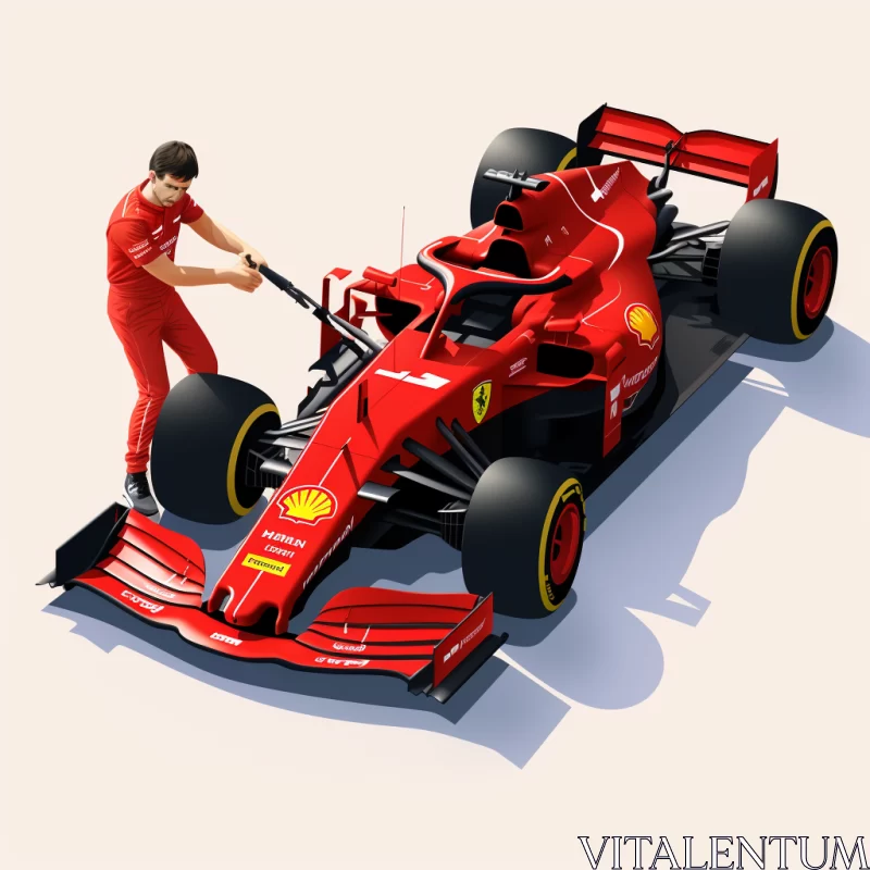 3D Graphic Illustration of Plumber Repairing Red Ferrari Race Car  - AI Generated Images AI Image