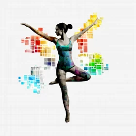 Abstract Pixelated Yoga Pose Digital Art in Vibrant Colors AI Image