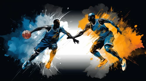 Artistic High-Energy Basketball Game Depiction in Mbole Art AI Image