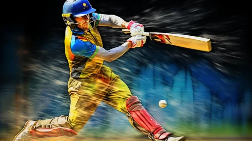 Dynamic Digital Image of Cricket Player in Action AI Image