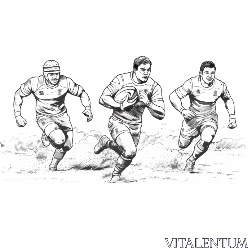 Dynamic Monochromatic Rugby Match Line Drawing AI Image