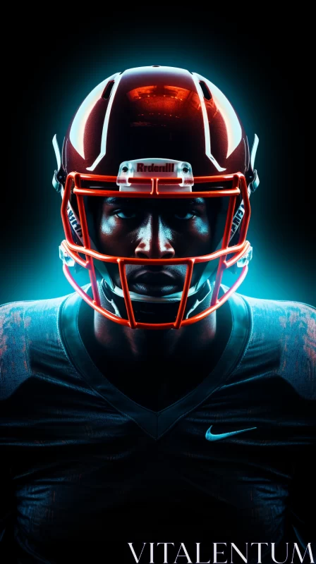 Intense Football Player Portrait with Americana Color Palette AI Image