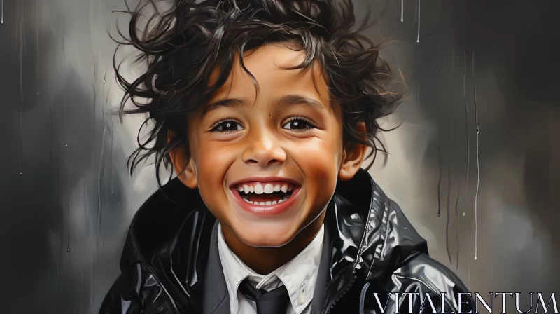 AI ART Joyous Boy in Black Raincoat: A Photorealistic Art