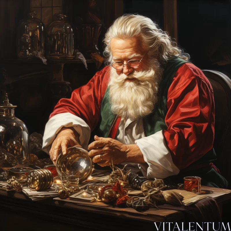 Santa Claus in Precisionist Art Style with Christmas Ornaments AI Image