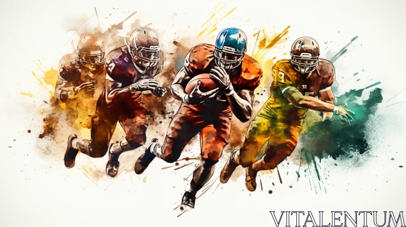 Abstract Watercolor Football Match with Intense Colors AI Image