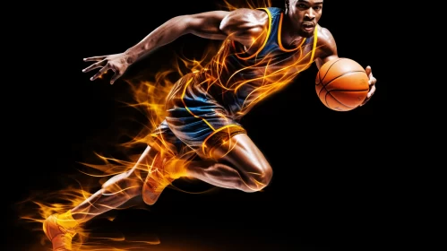 Fiery Basketball Player in Action: A Photo-Realistic Artwork
