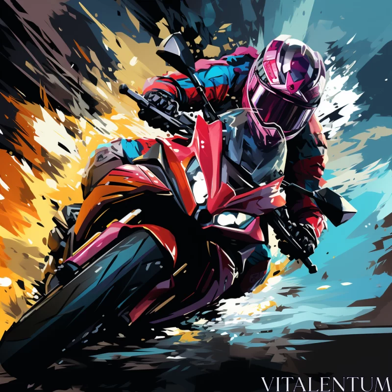 Intense Motorcycle Chase Captured in Action Painting Style AI Image