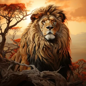 Lion in Tonalist Jungle Landscape Artwork AI Image