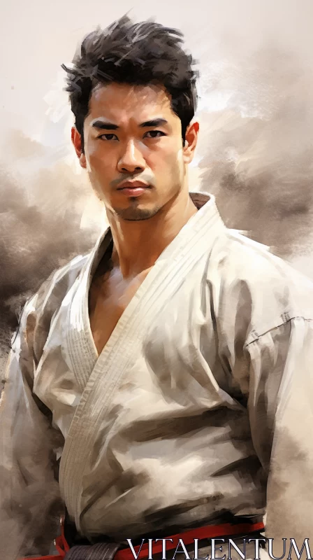 High-Resolution Digital Painting of Karate Black Belt in Vietnamese, Gongbi and Modern Art Styles AI Image