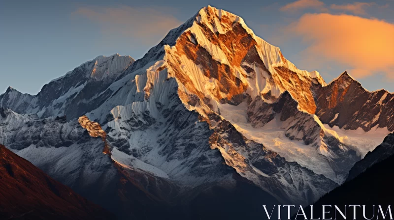Sunset Over Snow-Capped Mountain: A Study in Contrast and Grandeur AI Image