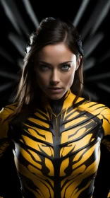 Surreal Woman-Tiger Transformation Image with Precisionist Lines AI Image