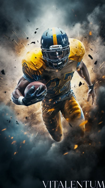 Suspenseful American Football Player in Smoke - Textural Paint Effects AI Image