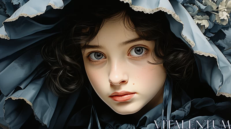 AI ART Victorian-Inspired Realistic Illustration of a Girl in Blue