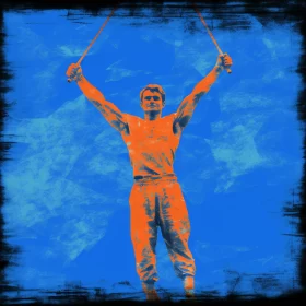 Antique-Style Gymnast Climbing Rope in Impasto Painting AI Image