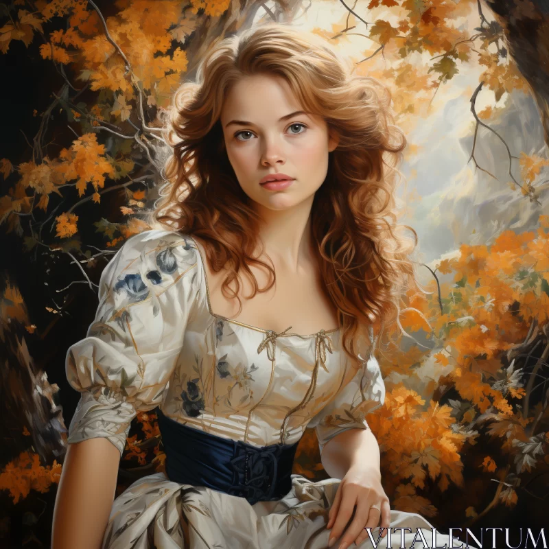 Baroque Realism-Inspired Portrait of Seated Woman in Storybook Costume AI Image