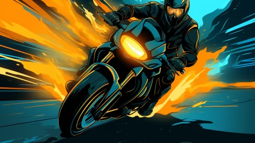 Bold Motorcycle Rider in Flames: Pop Art-Style Game Art AI Image