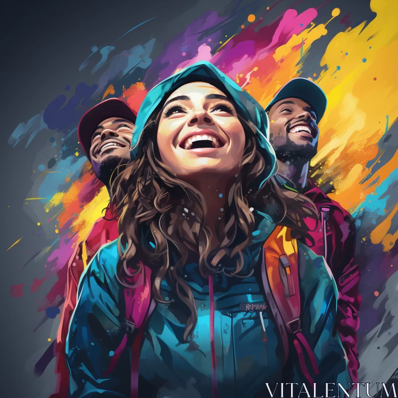 Colorful Portraiture of Young Friends Enjoying Music AI Image