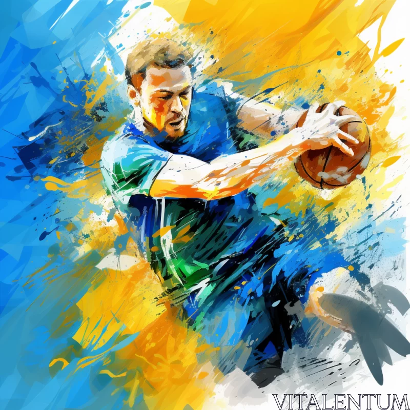 AI ART Vibrant Speedpainting of Basketball Player in Action