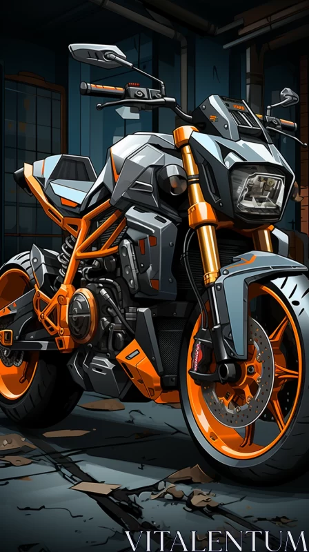 Cyberpunk Motorbike in Manga Universe: Orange and Black Aesthetics AI Image