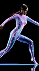 Hyper-realistic Female Figure in Neon Light with Striated Resin Veins AI Image