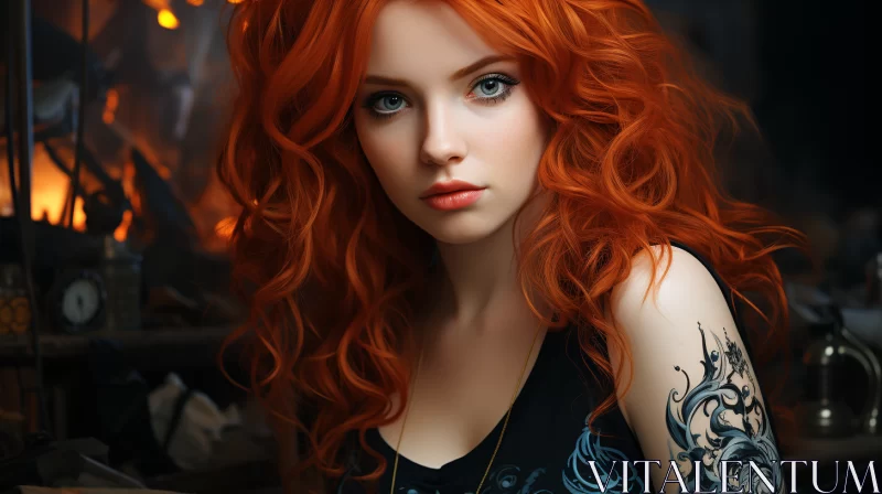 Beautiful Red-Haired Woman in Realistic Fantasy Artwork AI Image