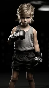 Monochrome Image of Young Boxer in Traditional Gear AI Image