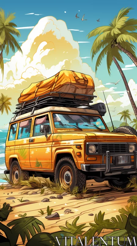 SUV Parked on Beach in Comic Book Art Style - AI Art images AI Image