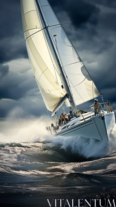AI ART High-Detail Image of White Sailboat in Tumultuous Sea
