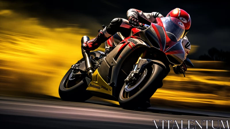 High-Energy Digital Art of Motorcycle Racer in Precisionist Style AI Image